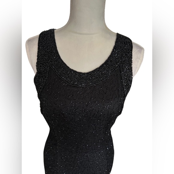 Lawrence Kager 100% Silk Embellished Sequined Dress  Back Slit Sz M Demure - Picture 5 of 15